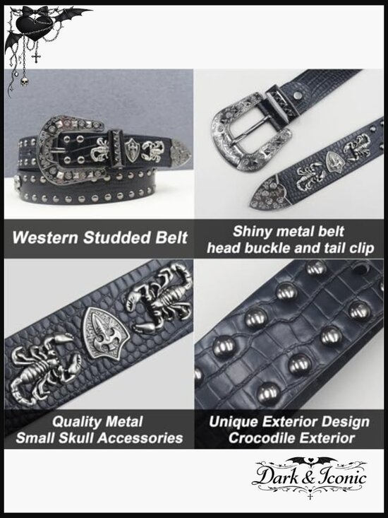 Western Cowboy Studded Belt with Punk Style Faux Leather main image 5